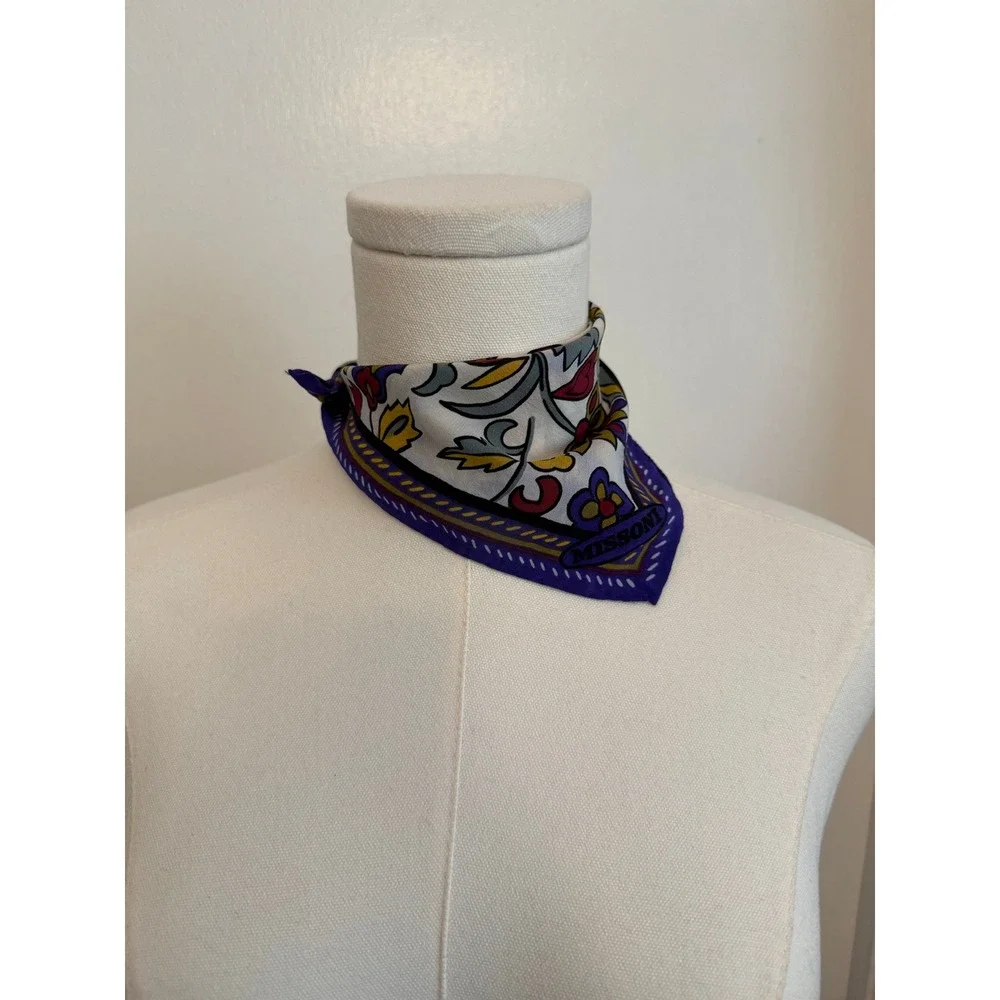 Vintage Missoni Foulard Silk Twill Small Square Neck Scarf Pocket Square
